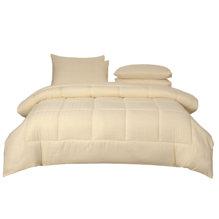ชุดผ้าปูที่นอน 5 ฟุต 6 ชิ้น ibed ลายสี่เหลี่ยม Vanilla พร้อมผ้านวมเย็บติด_0